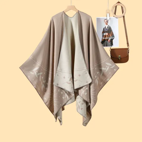 Poncho Donna Reversibile Jacquard Stella Luna Celestiale Scialle in Imitazione Cashmere Caldo Mantella a Maglia Invernale