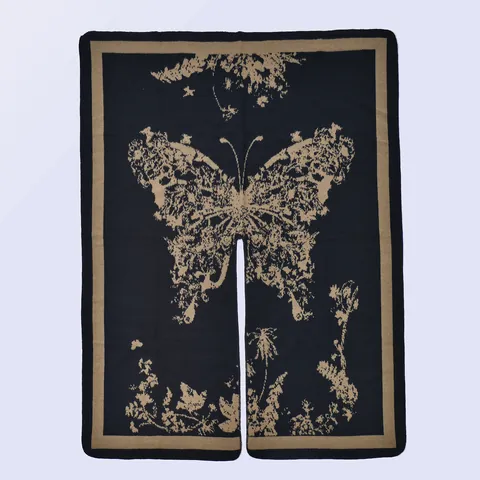 Women Vintage Butterfly Jacquard Poncho Shawl Warm Thick Imitation Cashmere Open Front Split Cape For Winter Autumn Travel