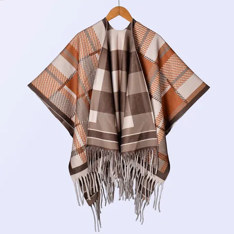 Poncho Scialle Vintage Donna in Imitazione Cashmere Reversibile Ispessito Con Nappe e Stampe Etniche Mantella Invernale