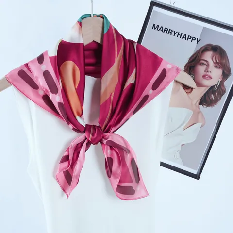 Foulard Carré en Satin à Imprimé Floral Vintage Pour Femmes Mode Sensation Soie Foulard de Cou Attache Cheveux Douce Accessoire Bandana