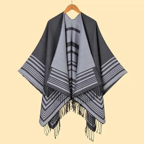 Poncho Châle à Rayures Rétro pour Femmes avec Glands façon Cachemire Chaud Géométrique Tricot Wrap Cape pour Hiver Automne Écharpe Élégante
