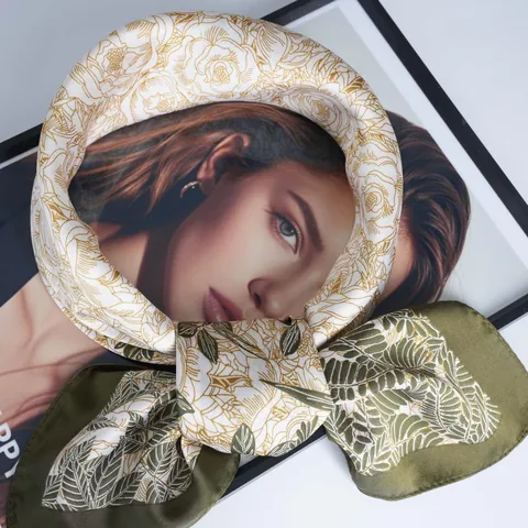 Damen Mode Satin Quadratischer Schal Elegant Rose Blumen Vogel Druck Satin Kopftuch Halstuch Vintage Seidenähnliches Accessoire