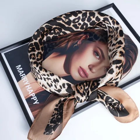 Women Fashion Snake Leopard Print Satin Square Scarf Head Scarf Handbag Scarf Silky Polyester Bandana Scarf Wrap For Daily Party