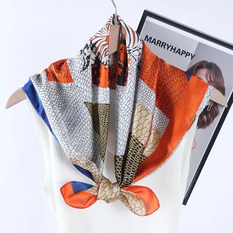 Women Satin Square Scarf Zebra Print Geometric Pattern Fashion Silk Like Head Neck Scarf Handbag Accessory Decorative Shawl