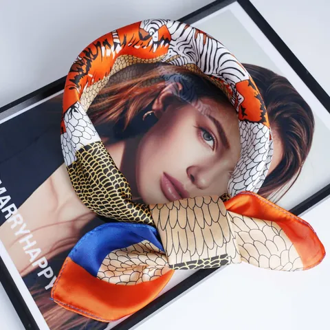Women Satin Square Scarf Zebra Print Geometric Pattern Fashion Silk Like Head Neck Scarf Handbag Accessory Decorative Shawl