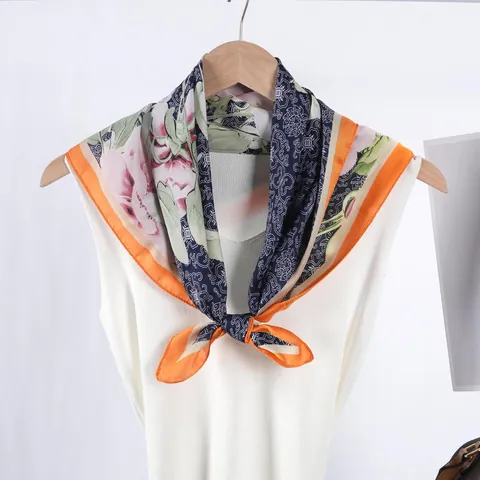 Vintage Peony Floral Printed Satin Square Scarf Women Elegant Silky Headscarf Sun Protection Decorative Beach Neck Scarf Shawl