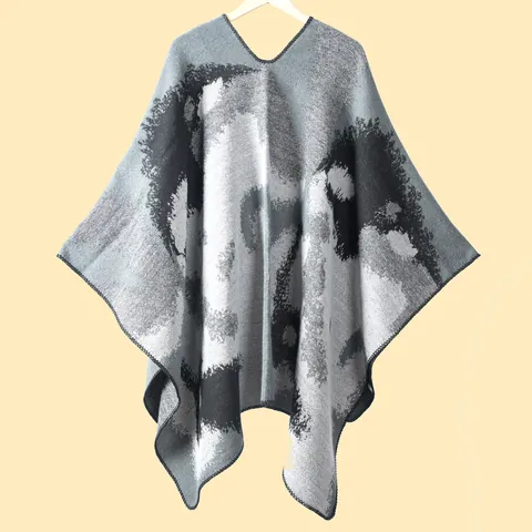Women Jacquard Warm Split Shawl Scarf Poncho Imitation Cashmere Irregular Pattern Cape Wrap For Autumn Winter Ladies Accessories
