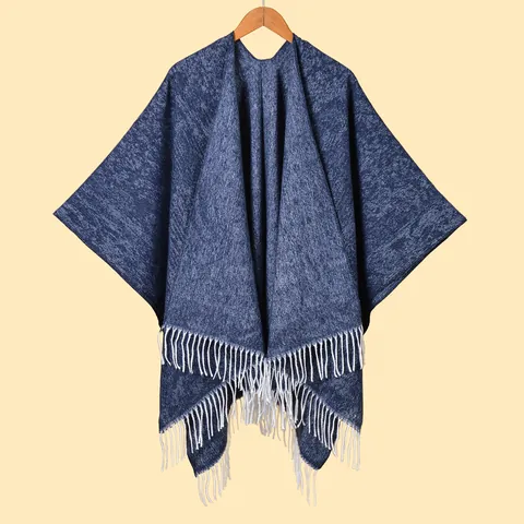 Damen Dick Warmer Kaschmir-Imitat Schal Poncho Mit Quasten Meliert Einfarbig Offener Umhang Für Winter Reisen