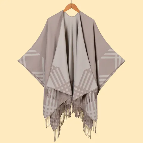 Women Imitation Cashmere Geometric Plaid Striped Tassel Shawl Poncho Elegant Thick Soft Warm Outdoor Travel Blanket Cape
