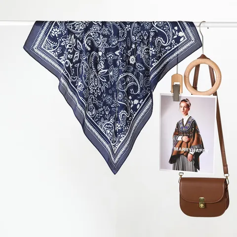 Retro Exotic Paisley Floral Square Satin Scarf For Women Versatile Fashion Headband Neck Scarf Elegant Silky Hair Wrap Shawl