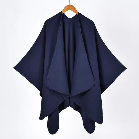 Damen Poncho Schal Aus Kaschmir-Imitat Einfarbig Vorne Offen Warm Strickumhang Mit Schlitz Für Herbst Winter Oberbekleidung