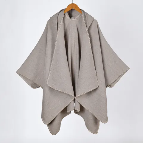Poncho con Capucha de Color Sólido para Mujer Capa de Imitación de Cachemira Abierta por Delante Chal con Abertura Cálido Invierno Otoño Capa de Moda