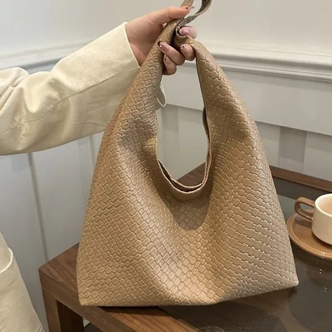 Bolso de Hombro de Cuero PU Trenzado Vintage para Mujer Gran Capacidad Color Sólido Bolso de Moda Urbana