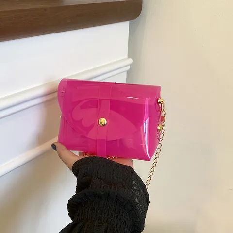 Borsa a Tracolla Trasparente in Gelatina da Donna in PVC Busta Mini Borsa a Spalla Con Catena Dorata Moda Estiva Piccola Borsa a Mano Quadrata