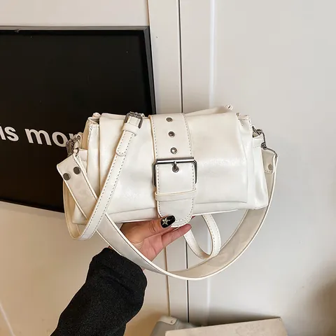 Bolso Sobaco para Mujer de Cuero PU de Moda Bolso de Hombro Minimalista Con Hebilla de Metal Grande Vintage