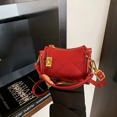 Mini Borsa a Tracolla in Pelle PU Minimalista con Motivo a Rombi e Finiture Dorate per Donne e Bambini Piccola Borsa