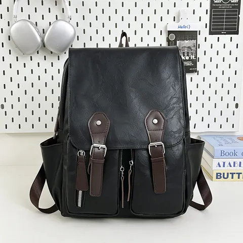 Vintage PU Leder Rucksack Für Damen Große Kapazität College Stil Reisetasche Mit Teddybär Anhänger Multi Tasche Mode