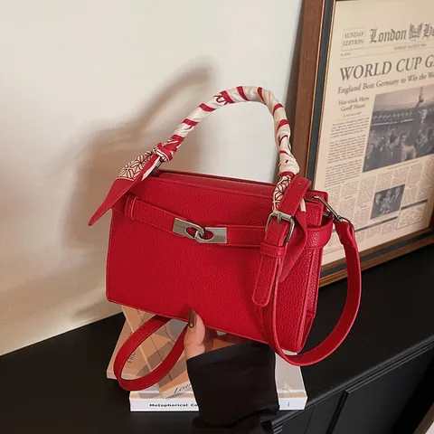 Γυναικεία Vintage Τσάντα Crossbody PU με Μοτίβο Λίτσι Με Διακόσμηση Σατέν Μαντήλι Τσάντα Χειρός Μεταλλική Κλειδαριά Μετακίνηση Μόδα Μικρή Τετράγωνη Τσάντα