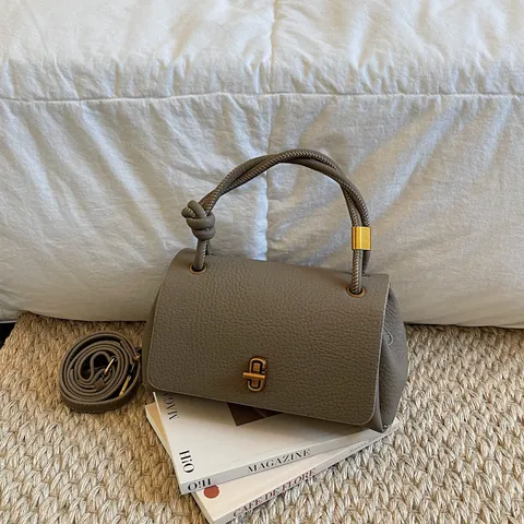 Bolso de Mano de Cuero PU para Mujer Minimalista Urbano Elegante Asa con Nudo Patrón de Lichi Bolso Bandolera con Cierre Dorado