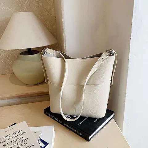 Damen Große Kapazität Eimertasche Minimalistisch Litschi-Textur PU Leder Schultertasche Mit Passender Tasche Mode Tote Bag