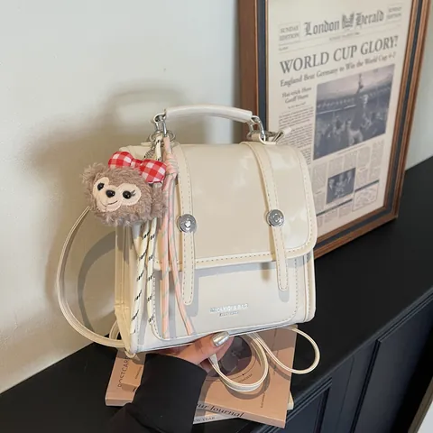Retro PU Leder Handtasche Für Damen Casual Quadratischer Rucksack Wandelbare Umhängetasche Mit Metallschnalle Alltagstasche