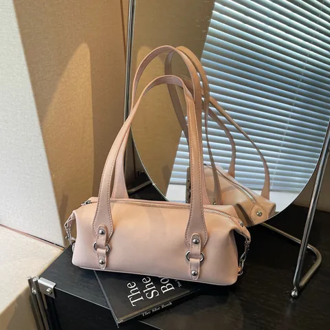Γυναικεία Trendy Vintage Τσάντα Μασχάλης από Δέρμα PU Μονόχρωμη Μινιμαλιστική Τσάντα Ώμου Κομψή Τσάντα Μετακίνησης Με Φερμουάρ