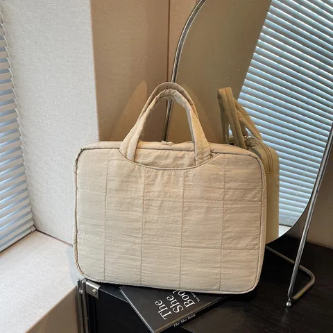 Sac à Main pour Ordinateur Portable Matelassé Grande Capacité Style Coréen Serviette Rembourrée Navette Mode Minimaliste Fourre-Tout pour Femmes Hommes École Travail