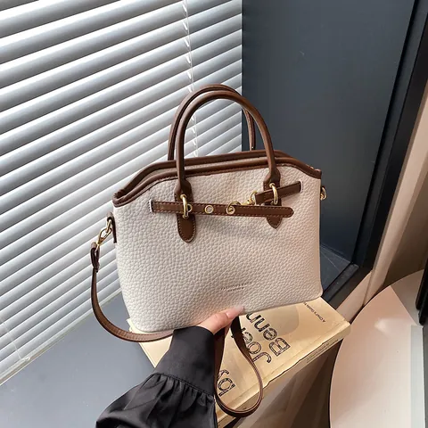 Bolso de Hombro de Cuero PU con Patrón de Lichi Vintage para Mujer Bolso Cruzado de Color de Contraste Elegante Bolso Diario