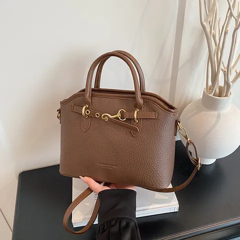 Bolso de Hombro de Cuero PU con Patrón de Lichi Vintage para Mujer Bolso Cruzado de Color de Contraste Elegante Bolso Diario