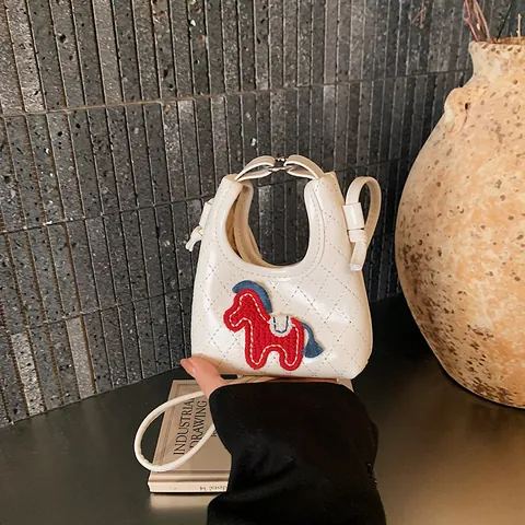 Mini Cartoon Pony Gewatteerde Crossbody Tas Voor Kinderen Vrouwen PU Leer Schattig Paard Patroon Handtas Mode Kleine Schoudertas