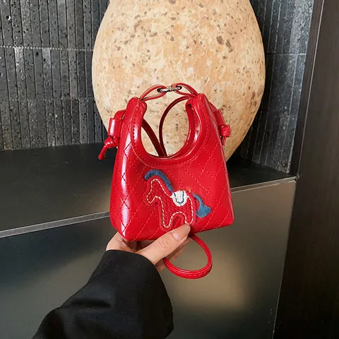 Mini Cartoon Pony Gewatteerde Crossbody Tas Voor Kinderen Vrouwen PU Leer Schattig Paard Patroon Handtas Mode Kleine Schoudertas