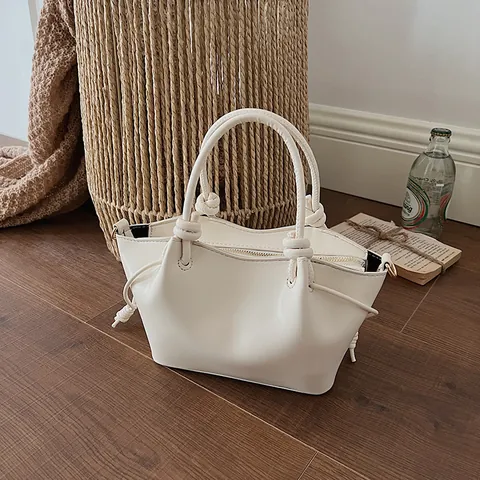 Women's Retro Knotted Handle PU Leather Handbag Elegant Drawstring Tote Bag Versatile Single Shoulder Crossbody Bag