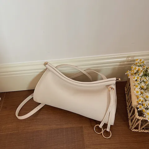 Vintage Litchi Texture PU Leather Crossbody Bag For Women Elegant Minimalist Shoulder Bag With Gold Metal Ring Decor