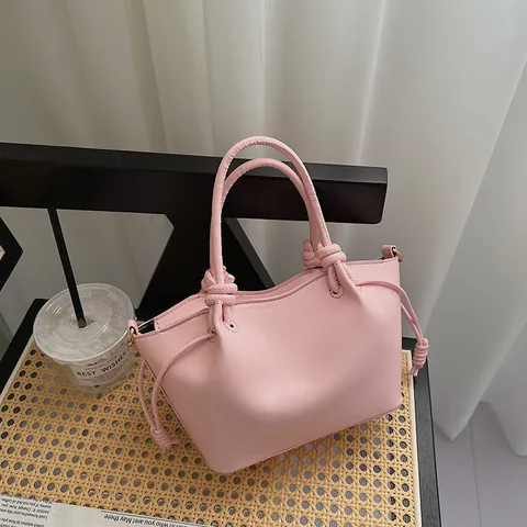 Women's Retro Knotted Handle PU Leather Handbag Elegant Drawstring Tote Bag Versatile Single Shoulder Crossbody Bag
