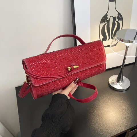 Borsa Sottobraccio in Strass da Donna Borsa a Mano in Pelle PU Glitterata Per Banchetto Serale Festa di Matrimonio Borsa a Tracolla Fashion Twist Lock