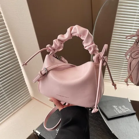 Sac à Bandoulière Femme Avec Poignée Froncée Couleur Unie Cuir PU Fourre-tout Avec Cordon de Serrage Sac à Main Mode