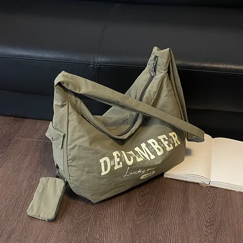 Women Large Capacity Nylon Tote Bag Casual Letter Print Shoulder Bag Lucky Moon 1996 Commute Crossbody Bag For Student