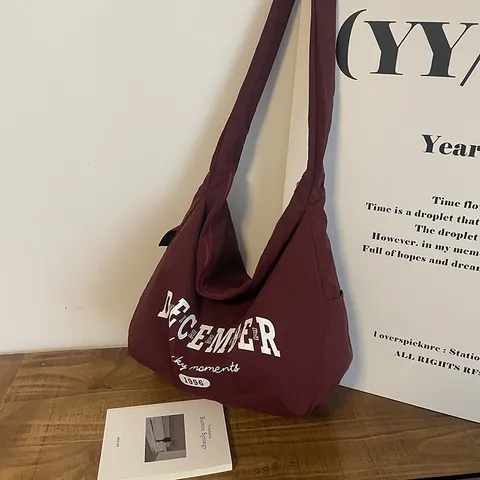 Women Large Capacity Nylon Tote Bag Casual Letter Print Shoulder Bag Lucky Moon 1996 Commute Crossbody Bag For Student