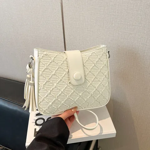 Borsa a Tracolla da Donna in Pelle PU con Texture Intrecciata Geometrica e Nappina Patta con Chiusura Magnetica per Pendolarismo Quotidiano Tempo Libero Viaggio