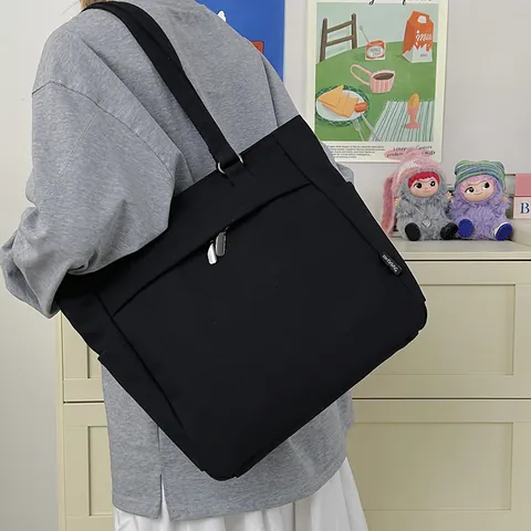 Women Large Capacity Canvas Nylon Tote Bag Urban Minimalist Commuter Student Shoulder Bag Multi-Pocket Laptop Handbag