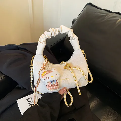 Borsa a Tracolla Hobo da Donna in Pelle PU Strutturata Manico Pieghettato Nuvola Catena d'Oro Borsa a Mezzaluna Casual