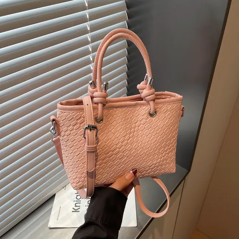Borsa a Secchiello Intrecciata Minimalista da Donna in Pelle PU Tinta Unita Borsa a Tracolla Con Chiusura Magnetica Per Ufficio Quotidiano