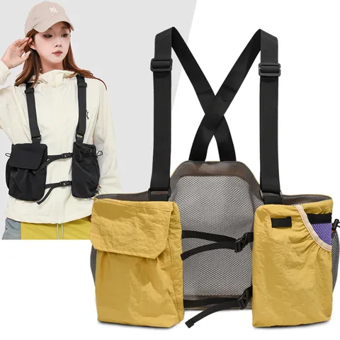 Lightweight Outdoor Running Vest Backpack Oxford Cloth Multi-Pocket Tactical Chest Rig Bag For Hiking Cycling Travel Unisex