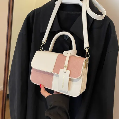 Women Colorblock PU Leather Handbag Vintage Stitching Small Square Bag Fashion Crossbody Shoulder Bag For Daily Commuting