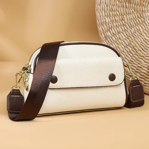 Women Vintage Pebbled PU Leather Crossbody Bag Double Zipper Multi Pocket With Wide Strap Trendy Shoulder Bag For Daily Use