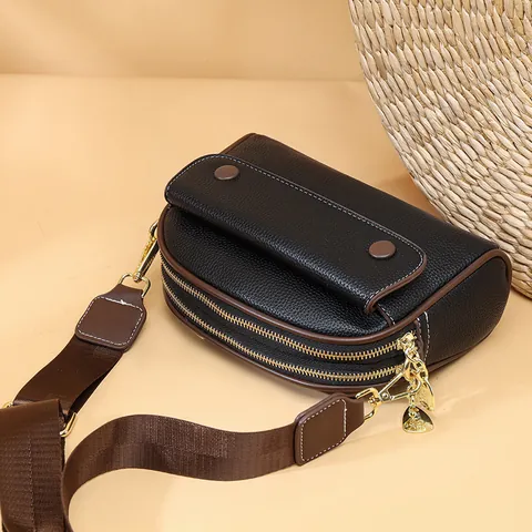 Women Vintage Pebbled PU Leather Crossbody Bag Double Zipper Multi Pocket With Wide Strap Trendy Shoulder Bag For Daily Use