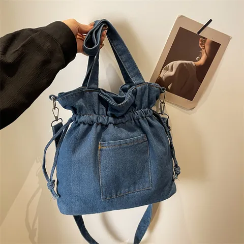 Damen Denim Beuteltasche Retro Gewaschene Schultertasche Mit Verstellbarem Riemen Große Kapazität Lässige Unterarm Tote Bag