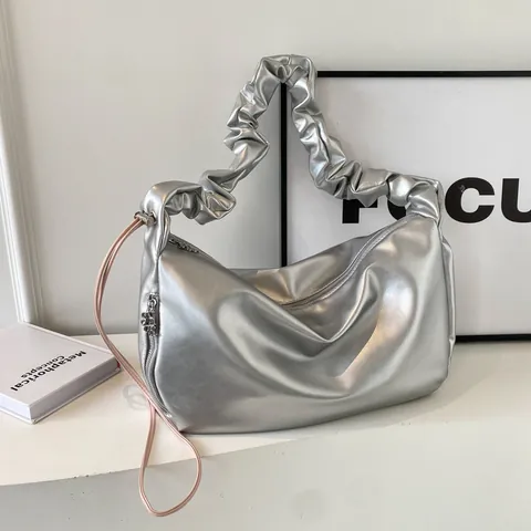 Borsa a Spalla in Pelle PU Plissettata da Donna Minimalista Grande Capacità Cloud Tote Hobo Borsa Con Tracolla Plissettata