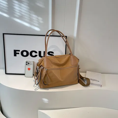 Borsa Tote in Nylon da Donna Grande Capacità Borsa a Tracolla Pendolare Con Manici in Pelle Sintetica Cerniera Multipla