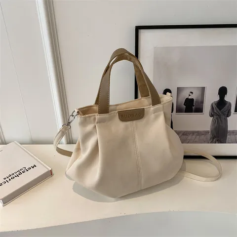 Large Capacity Canvas Tote Bag For Women Pleated Designer Shoulder Crossbody Bag Minimalist Casual Commuter Handbag With Adjustable Strap